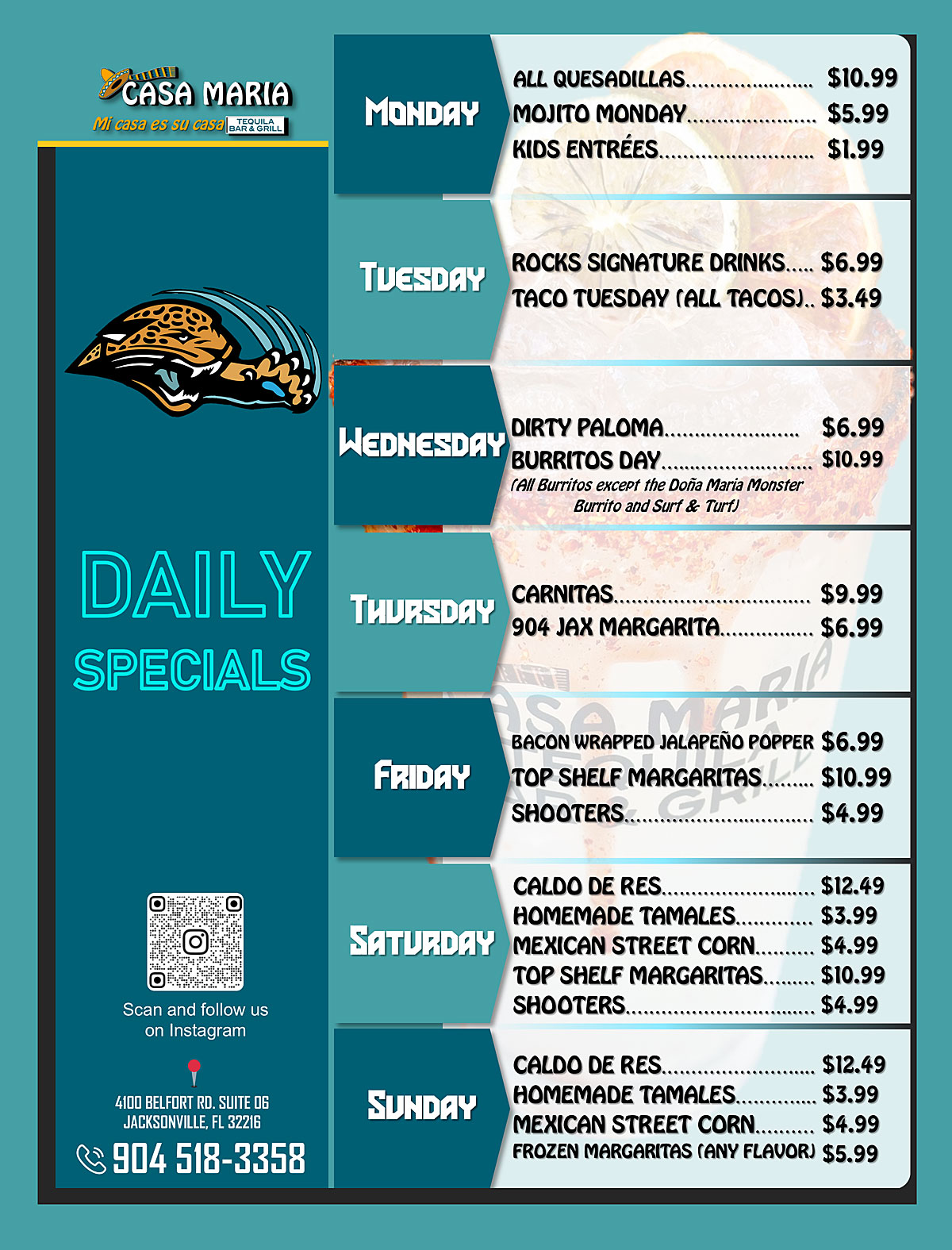 Casa Maria Tequila Bar & Grill Specials